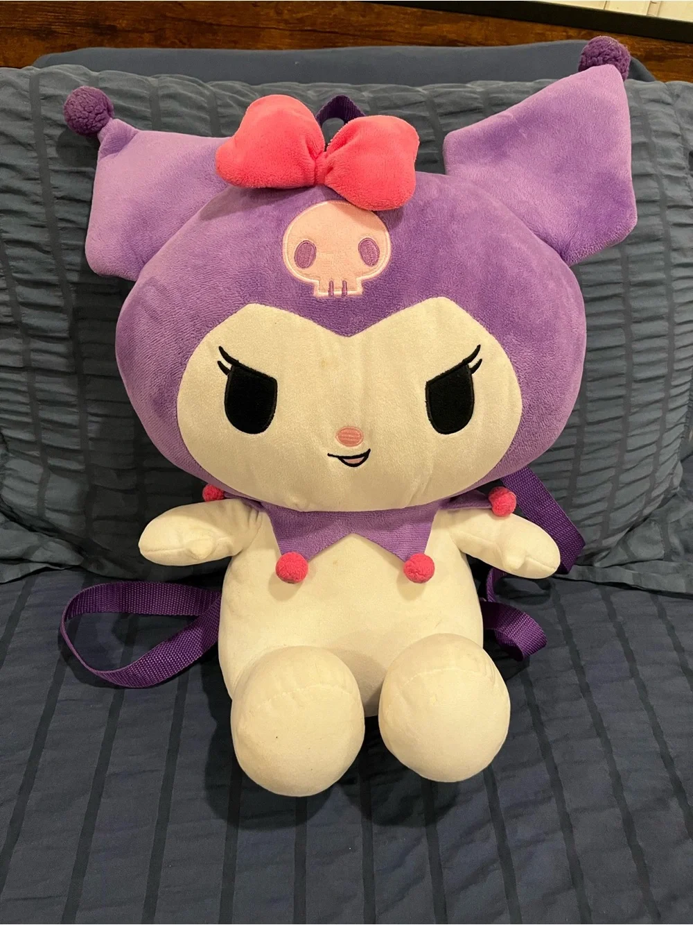 Purple Plush Character Backpack with Pink Bow